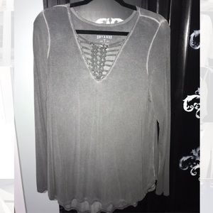 Long sleeve, lace up v-neck, American Eagle